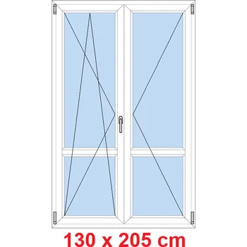Okno Soft Dvoukřídlé balkonové dveře s příčkou 130x205 cm, otevíravé a sklopné