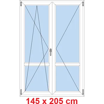 Okno Soft Dvoukřídlé balkonové dveře s příčkou 145x205 cm, otevíravé a sklopné