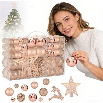 Vánoční dekorace VÁNOČNÍ BAŇKY VÁNOČNÍ OZDOBY NA STROMEK XXL SADA ZLATÉ 102 KS + HVĚZDA