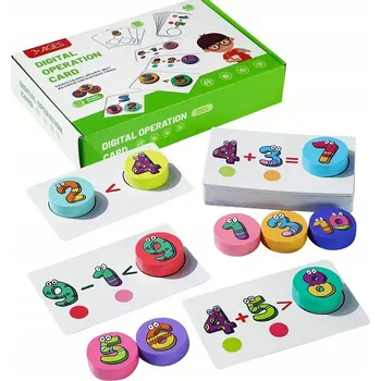 Dřevěná hračka VZDĚLÁVACÍ MATEMATICKÁ HRA - KARTY A DŘEVĚNÁ ČÍSLA