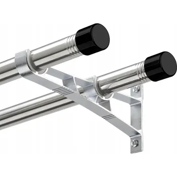Garnýž dvojitá na záclony a závěsy, nastavitelná 76-113 cm, stříbrná