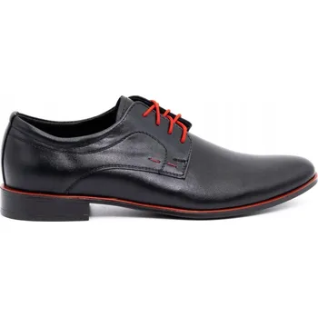 Pánské polobotky Pánské společenské kožené boty 277 černé s červenými detaily velikost 48