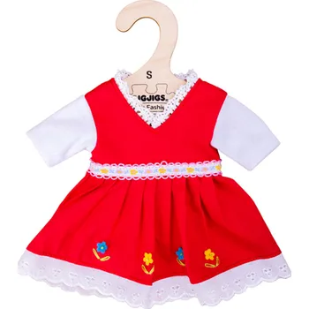 Panenka Bigjigs Toys Červené květinové šaty pro panenku 28 cm