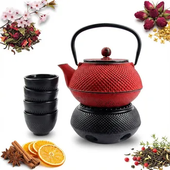 Konvice na čaj Litinová KONVICE 0,8 l s filtrem na čaj + ohřívač 4 ŠÁLKY