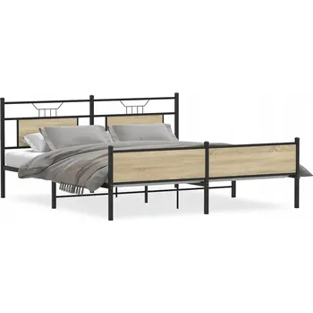 Postel Rám postele ocelový s čelem, dub sonoma, 207 x 188 x 91,5 cm