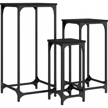 Konferenční stolek Černé zasouvací stolky 3v1 z dřevotřísky, 37x37x80 cm