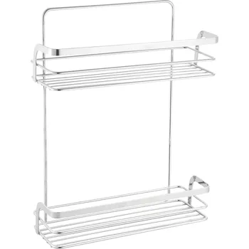 Koupelnový nábytek MSV nástěnná polička do sprchy RILEY, 2 patra, chromovaná, 26,4 cm