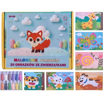 kreativní sada MALOVÁNÍ PÍSKEM Pískové Obrázky 20 Obrázků Zvířata Zvířátka