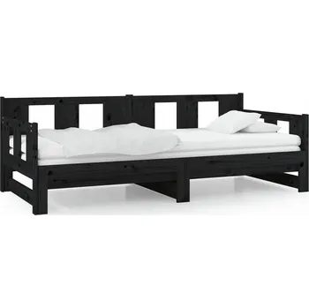 Pohovka Černá rozkládací lenoška z borovicového dřeva 203,5 x 160 x 69,5 cm