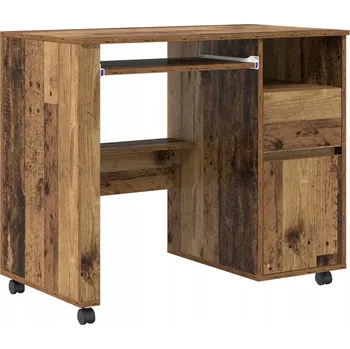 Psací stůl Moderní počítačový stůl na kolečkách, staré dřevo, 91 x 50 x 77 cm
