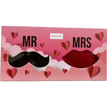 Pánské ponožky Valentýnské ponožky pro páry i jednotlivce, 2 páry v balení (36-40 + 41-46) – motiv ústa/knír