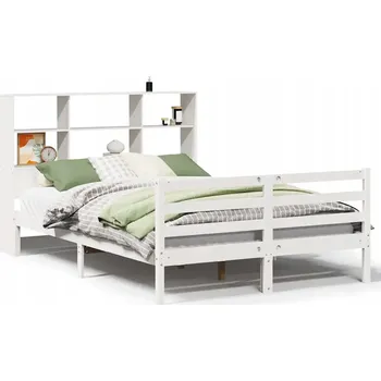 Postel Postel s regálem z masivního borovicového dřeva, bílá, 218,5 x 126 x 110 cm