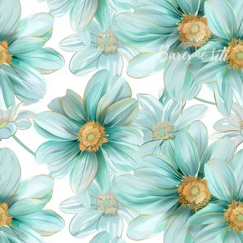 Úplet, Velké tyrkysové květy (E) (Top kvalitní úplet Bella digitisk)