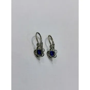 Náušnice Zlaté dětské naušnice kytičky s modrým kamínkem, z bílého zlata