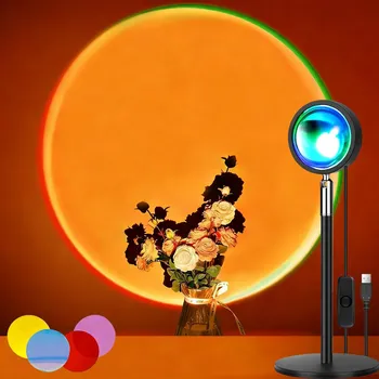 Lampička PROJEKTOR LAMPA IMITACE ZÁPADU SLUNCE LED USB 4 barvy 180°
