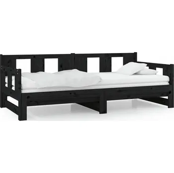 Pohovka Černá rozkládací lenoška z masivního borovicového dřeva 203,5x160x69,5 cm