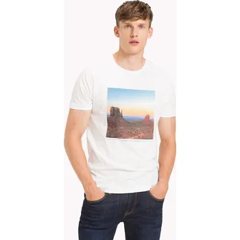 Pánské tričko TOMMY HILFIGER BÍLÉ BAVLNĚNÉ TRIČKO S POTISKEM (XL)