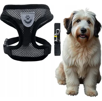 Postroj pro psa ČERNÉ PRODYŠNÉ BEZTLAKOVÉ POSTROJE S VODÍTKEM PRO PSA NEBO KOČKU VELIKOST L