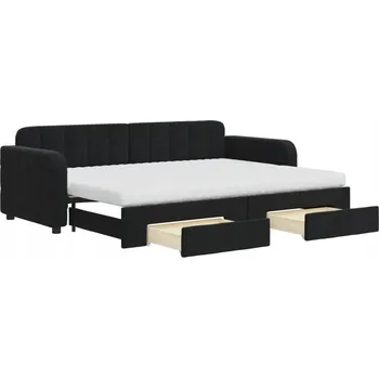 Pohovka Černá rozkládací lenoška 2 v 1 s matracemi a zásuvkami, 223x91x71 cm