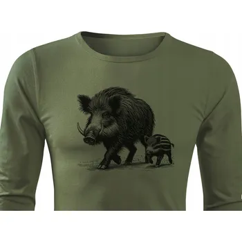 Pánské tričko Tričko khaki s potiskem DIVOKÝ pro Myslivce - dlouhý rukáv vel. M