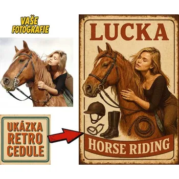 Plechová cedule Retro cedule - Jízda na koni - Plast / A5 ( 20x15cm)