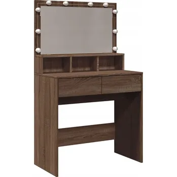 Toaletní stolek Toaletní Stolek hnědý dub se zrcadlem a LED osvětlením, 80 x 41 x 134,5 cm