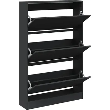 Botník Černá botník 80 x 21 x 125,5 cm se 3 zásuvkami