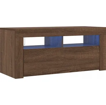 Televizní stolek LED televizní stolek z dřevotřísky, hnědý dub, 90x35x