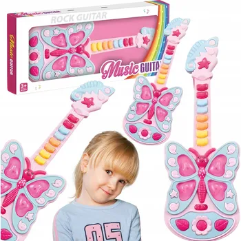 Hudební nástroj pro děti INTERAKTIVNÍ KYTARA PRO DĚTI MOTÝLEK SVĚTELNÉ EFEKTY HUDEBNÍ NÁSTROJ