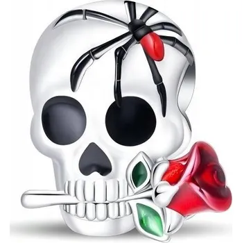 Přívěsek Přívěsek STŘÍBRO 925 Charms Korálek Lebka s Pavoukem a Červenou Růží