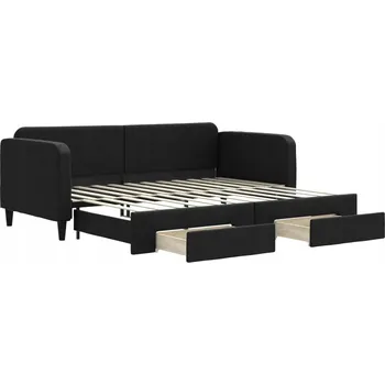 Pohovka Černá rozkládací pohovka 2v1 se zásuvkami, 223 x 100 x 75 cm