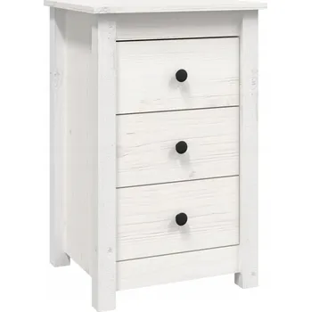 Noční stolek Noční stolek z masivního borovicového dřeva, 3 zásuvky, bílý, 40x35x61,5 cm