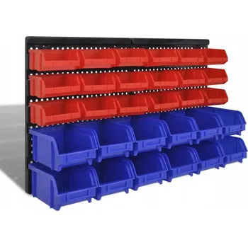 Organizér na nářadí na zeď, 30 boxů/nádob, červeno-modrý