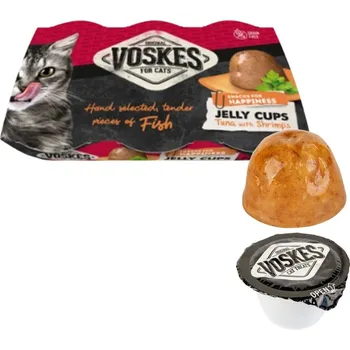 Krmivo pro kočku Voskes Cat jelly cups želatinové košíčky s tuňákem a krevetama 6 x 25 g