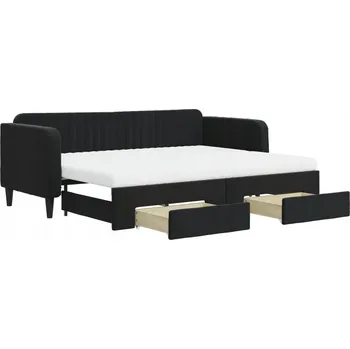 Pohovka Černá rozkládací lenoška se zásuvkami, rozměry 223 x 90 x 75 cm