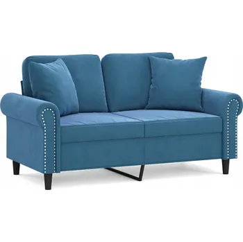 Pohovka Sametová modrá dvoumístná pohovka s polštáři 152x77x80 cm
