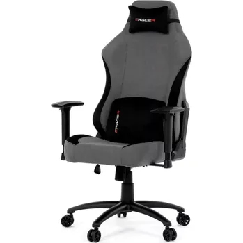 Křeslo Herní křeslo, šedá látka, houpací mechanismus, polohování opěradla 90°-180°, 3D područky, polštáře z paměťové pěny, nosn