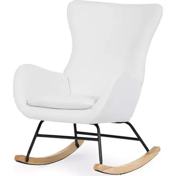 Křeslo Křeslo houpací, potah bílá látka, dřevěné nohy, masiv kaučukovník