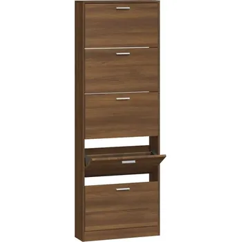 Botník Botník s 5 výklopnými zásuvkami, hnědý dub, 59x17x169 cm