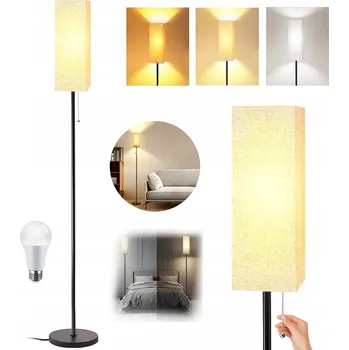 Stojací lampa STOJACÍ LAMPA LED E27 SE 3 BARVAMI SVĚTLA, KLASICKÉ LÁTKOVÉ LNIANÉ STÍNIDLO, 172 cm