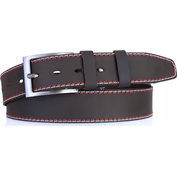 Opasek KOŽENÝ Pásek Pánský 4cm Jeans Hnědý Univerzální Ozdobný Prošívaný