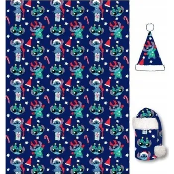 Prostěradlo STITCH DISNEY Vánoční deka PLYŠOVÁ přehoz 100x140cm + čepice 50cm