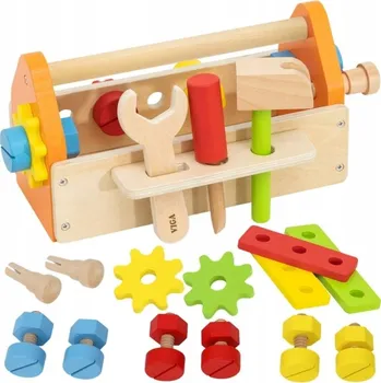Dřevěná hračka DŘEVĚNÁ BEDNA S NÁŘADÍM DŘEVĚNÁ SADA ŠROUBŮ VIGA