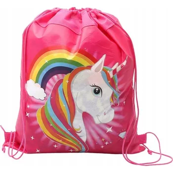 Školní sáček Školní Vak na Boty, Cvičební Úbor, Jednorožec, Duha, Růžový, 35x27 cm
