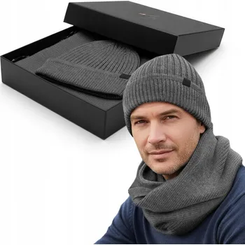 Čepice Pánská Sada ČEPICE a NÁKRČNÍK Zimní Set ŠEDÝ Pako Jeans