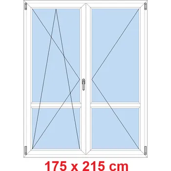 Okno Soft Dvoukřídlé balkonové dveře s příčkou 175x215 cm, otevíravé a sklopné