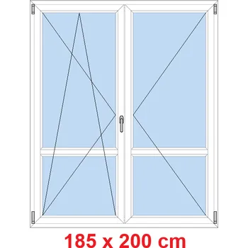 Okno Soft Dvoukřídlé balkonové dveře s příčkou 185x200 cm, otevíravé a sklopné