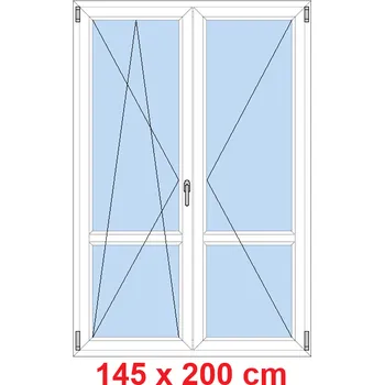 Okno Soft Dvoukřídlé balkonové dveře s příčkou 145x200 cm, otevíravé a sklopné