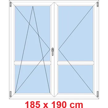 Okno Soft Dvoukřídlé balkonové dveře s příčkou 185x190 cm, otevíravé a sklopné