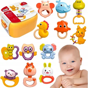 Hračka pro kojence Chrastítko pro miminka MalPlay 12 ks, vícebarevné, plastové, v kufříku